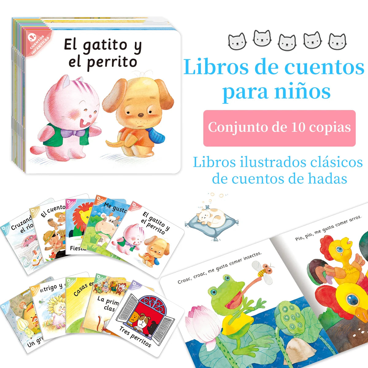 10PCS Spanish Infantile Fairy - Tale Books for Early Learning