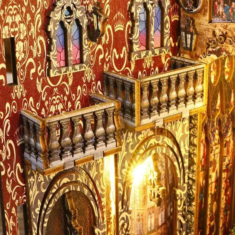 DIY Book Nook Kit Miniature Doll House With LED Light 3D Puzzle Model Building Wooden Bookshelf