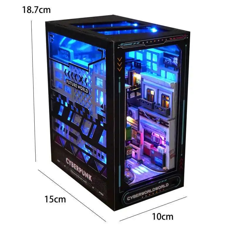 DIY Book Nook Kit Miniature Doll House With LED Light 3D Puzzle Model Building Wooden Bookshelf