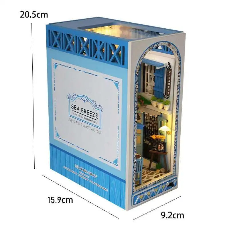 DIY Book Nook Kit Miniature Doll House With LED Light 3D Puzzle Model Building Wooden Bookshelf
