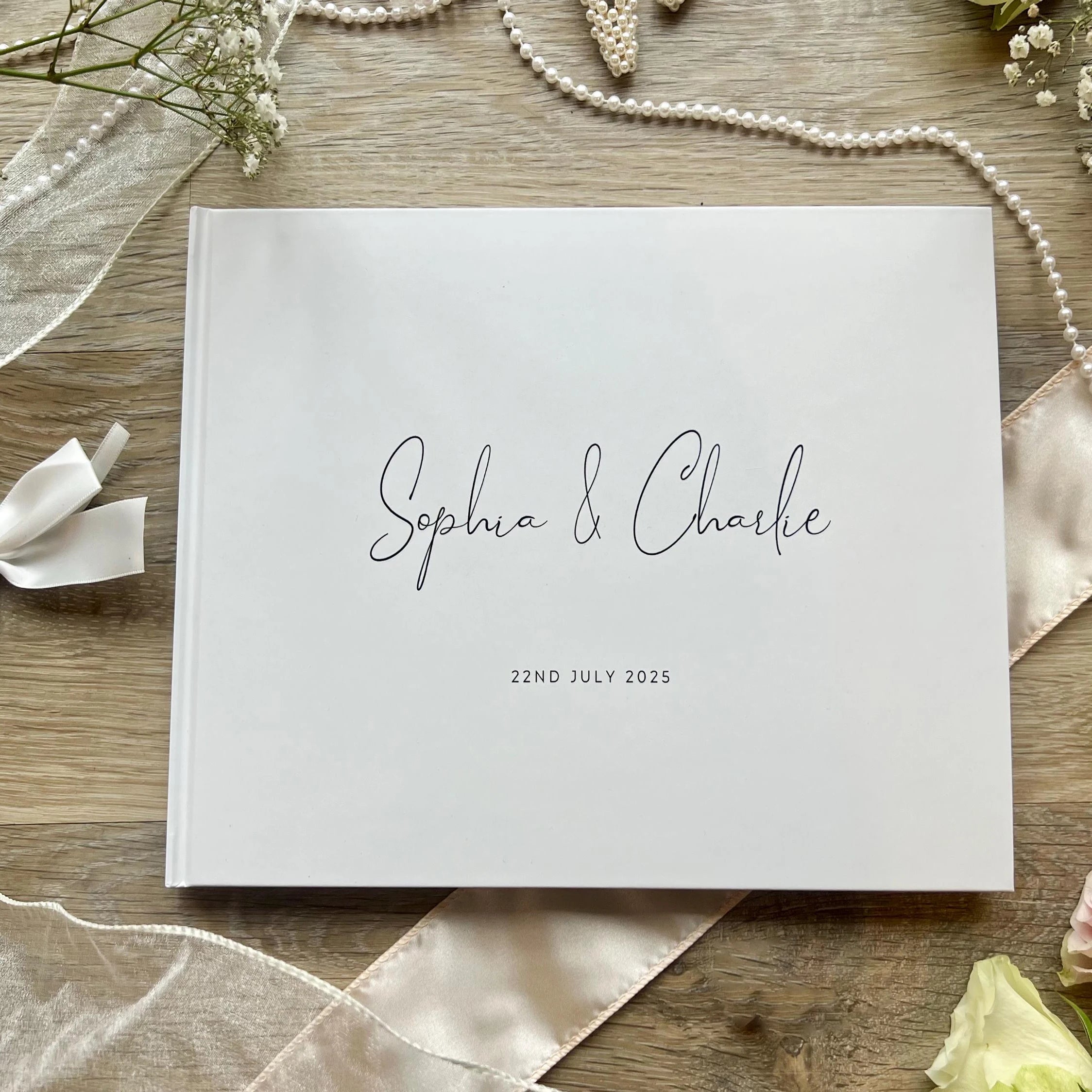 Personalized Wedding Guest Book For Engagement Bachelorette Party Birthday Bridal Shower Keepsake Book Horizontal Signature Book