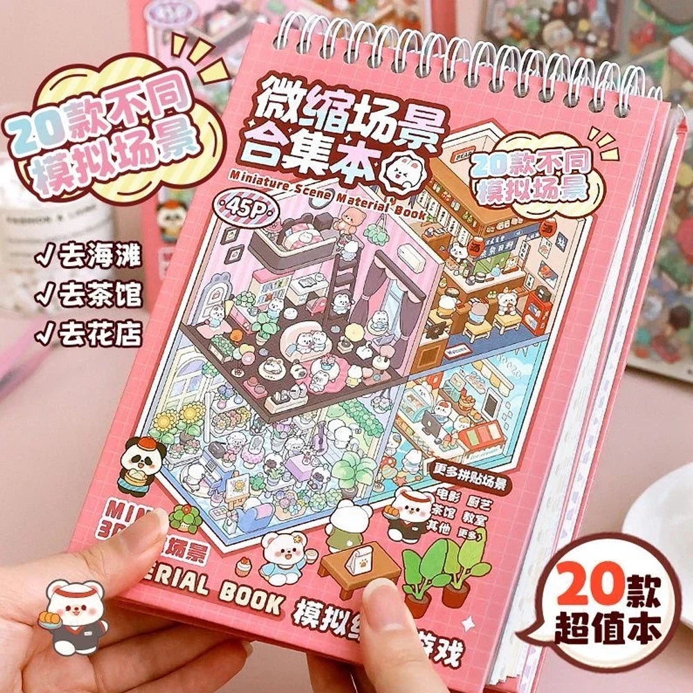 20Pcs 20 in1 Cartoon DIY Landscape Sticker 3D Miniature Collection Book Cabin Scene Stickers Birthday Gift for Kid Child Student