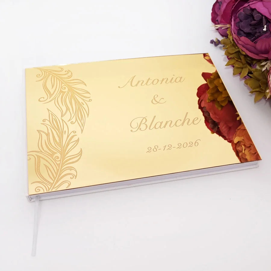 Different Styles Custom Wedding Signature Guest Book Personalized Gold/Silver Mirror Cover Empty White Blank Pages Party Decor