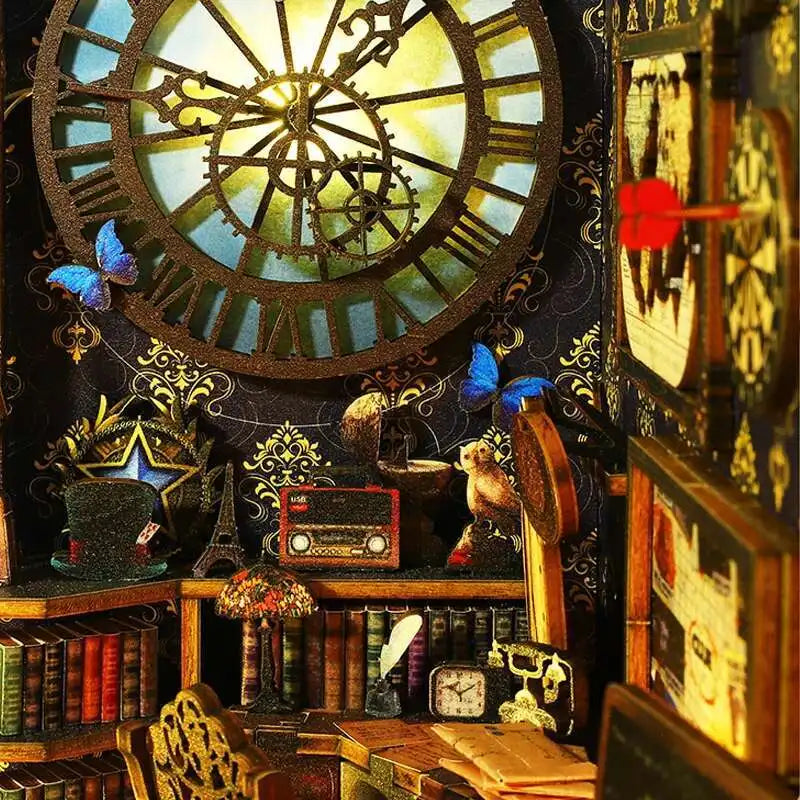 DIY Book Nook Kit Miniature Doll House With LED Light 3D Puzzle Model Building Wooden Bookshelf