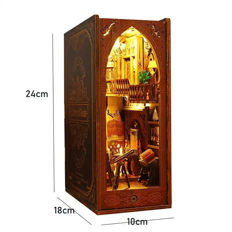 DIY Book Nook Kit Miniature Doll House With LED Light 3D Puzzle Model Building Wooden Bookshelf