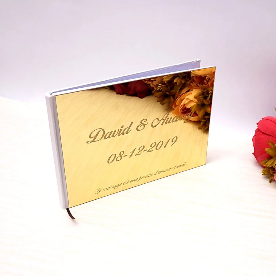 Different Styles Custom Wedding Signature Guest Book Personalized Gold/Silver Mirror Cover Empty White Blank Pages Party Decor