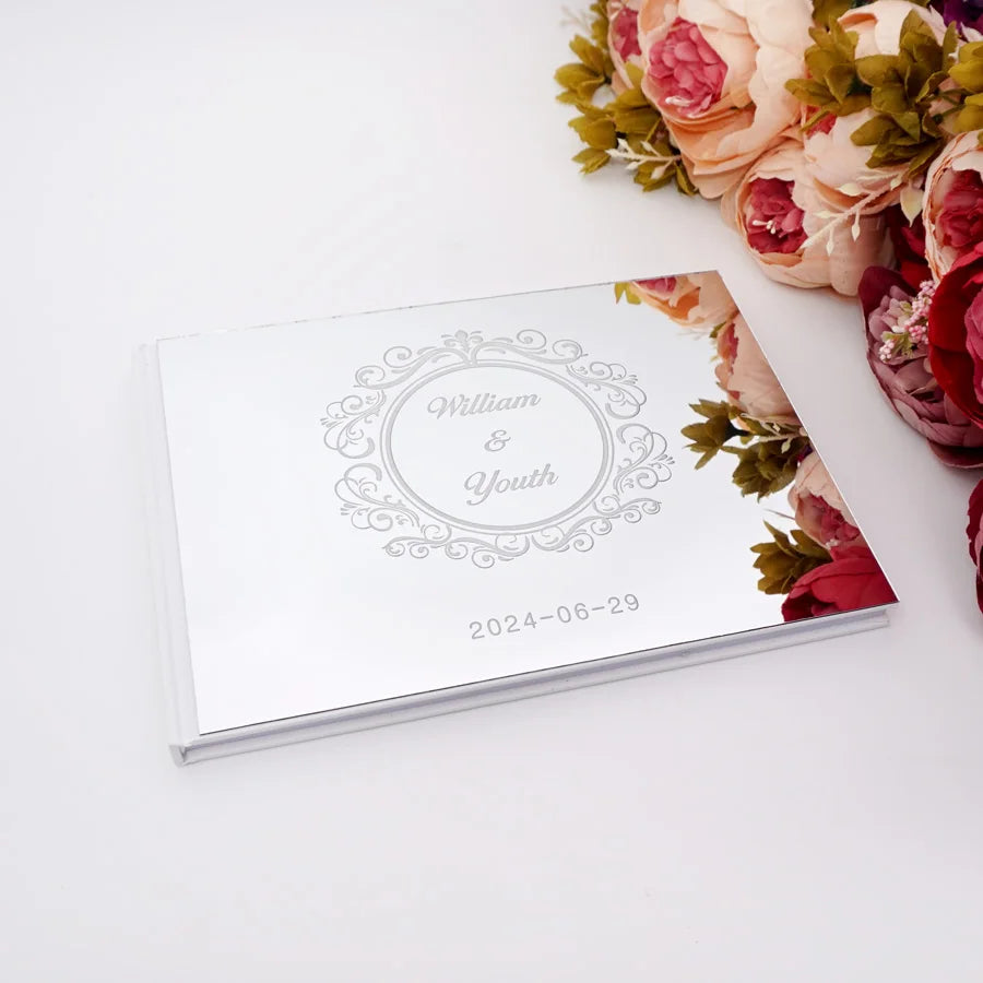 25x18cm Different Styles Personalized Unique Wedding Signature Guest Book Acrylic Mirror Cover Horizontal Book For Party Decor