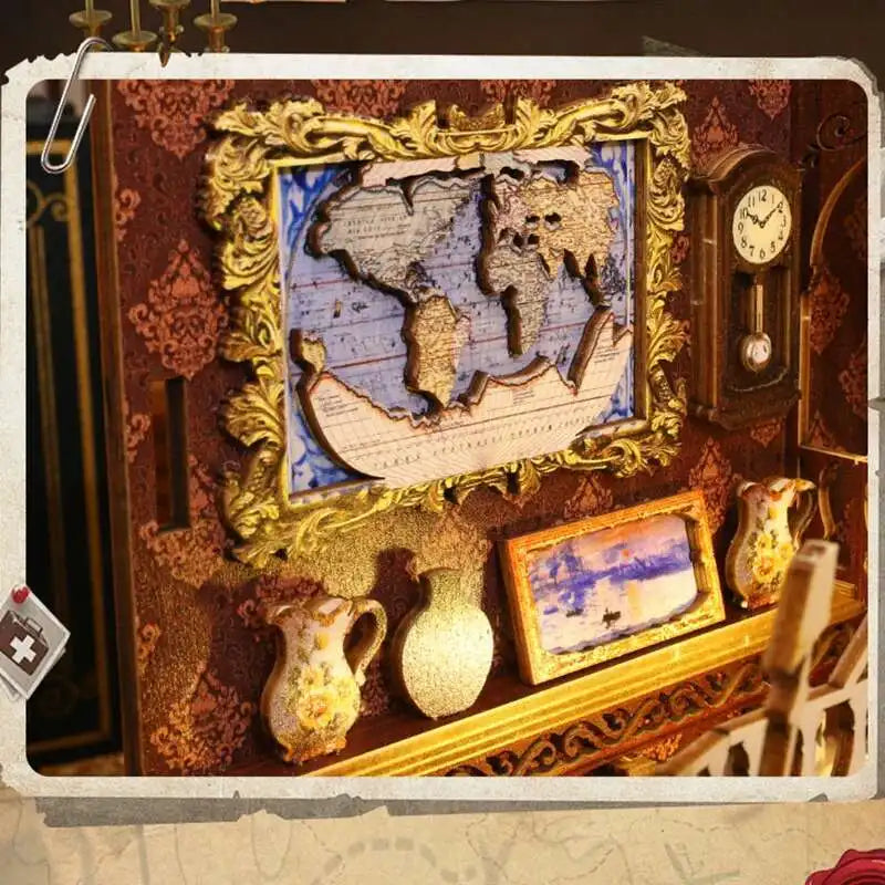 DIY Book Nook Kit Miniature Doll House With LED Light 3D Puzzle Model Building Wooden Bookshelf