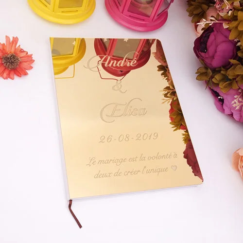 Different Styles Custom Wedding Signature Guest Book Personalized Gold/Silver Mirror Cover Empty White Blank Pages Party Decor