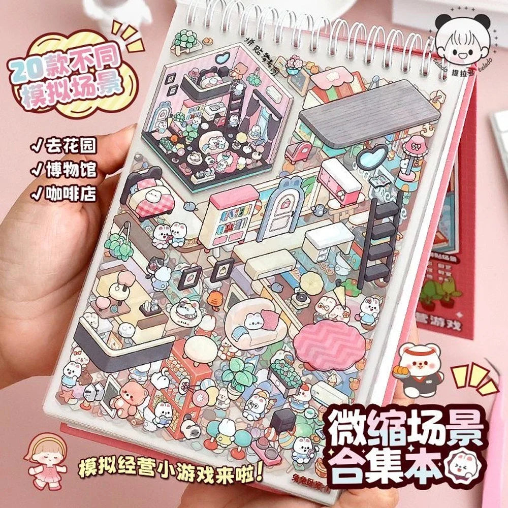 20Pcs 20 in1 Cartoon DIY Landscape Sticker 3D Miniature Collection Book Cabin Scene Stickers Birthday Gift for Kid Child Student