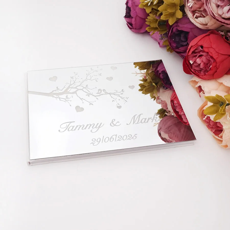 Different Styles Custom Wedding Signature Guest Book Personalized Gold/Silver Mirror Cover Empty White Blank Pages Party Decor