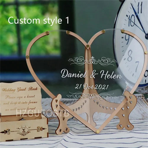 Custom Heart Unique Wedding Guest Book Decoration Memory Personalized Name Drop Box Signature Acrylic Guest Book Alternative