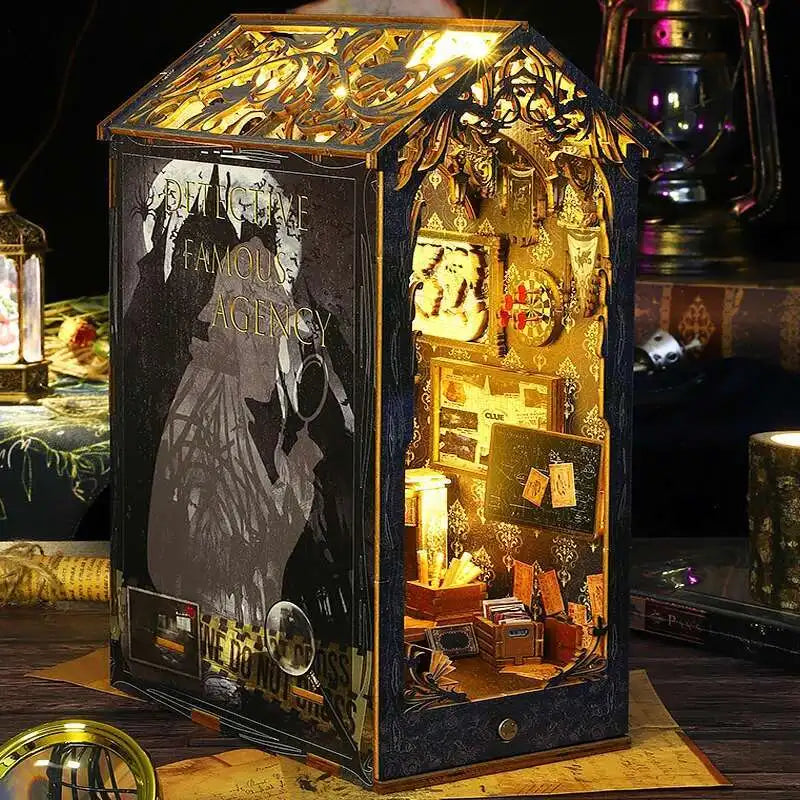 DIY Book Nook Kit Miniature Doll House With LED Light 3D Puzzle Model Building Wooden Bookshelf