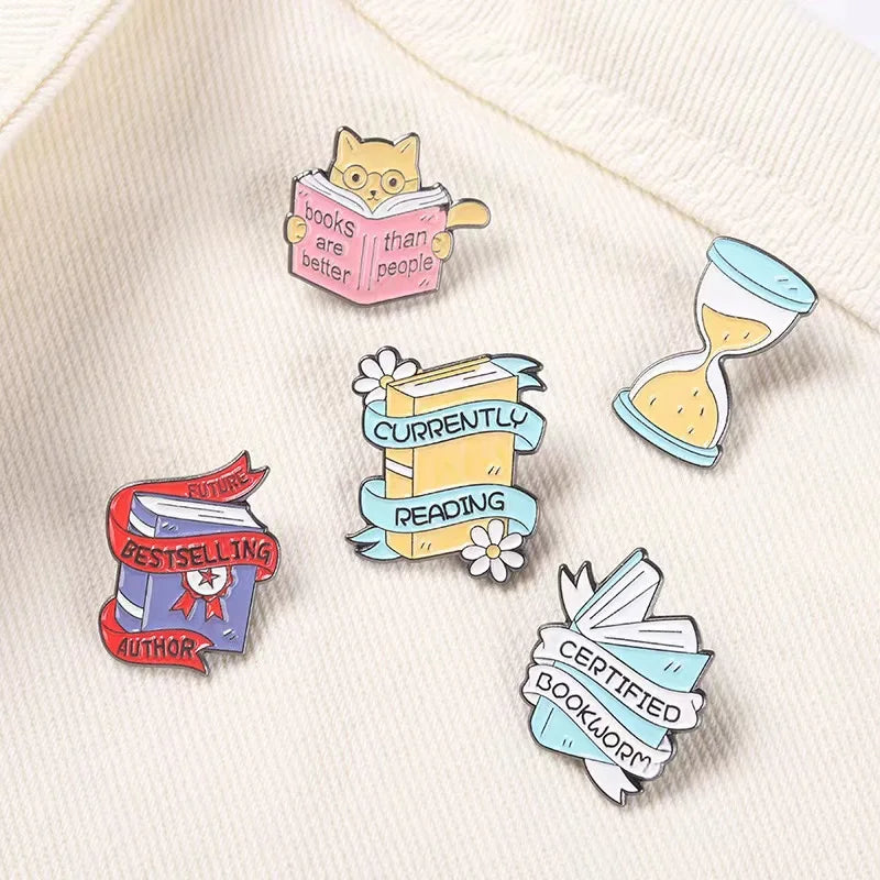 Pin Club | Custom Book Cat Metal Brooch Hourglass Reading Lover Backpack Lapel Enamel Badge Jewelry Gifts Accessories Wholesale