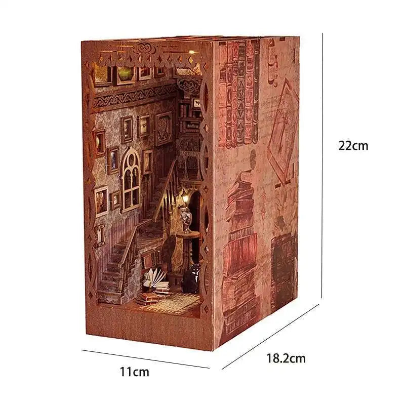 DIY Book Nook Kit Miniature Doll House With LED Light 3D Puzzle Model Building Wooden Bookshelf