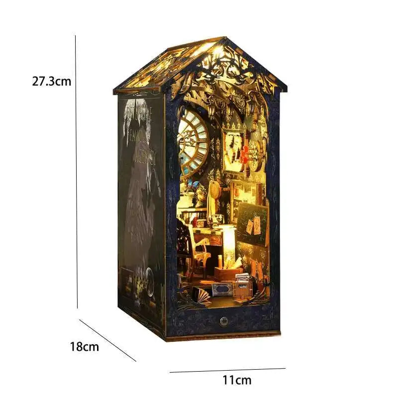 DIY Book Nook Kit Miniature Doll House With LED Light 3D Puzzle Model Building Wooden Bookshelf