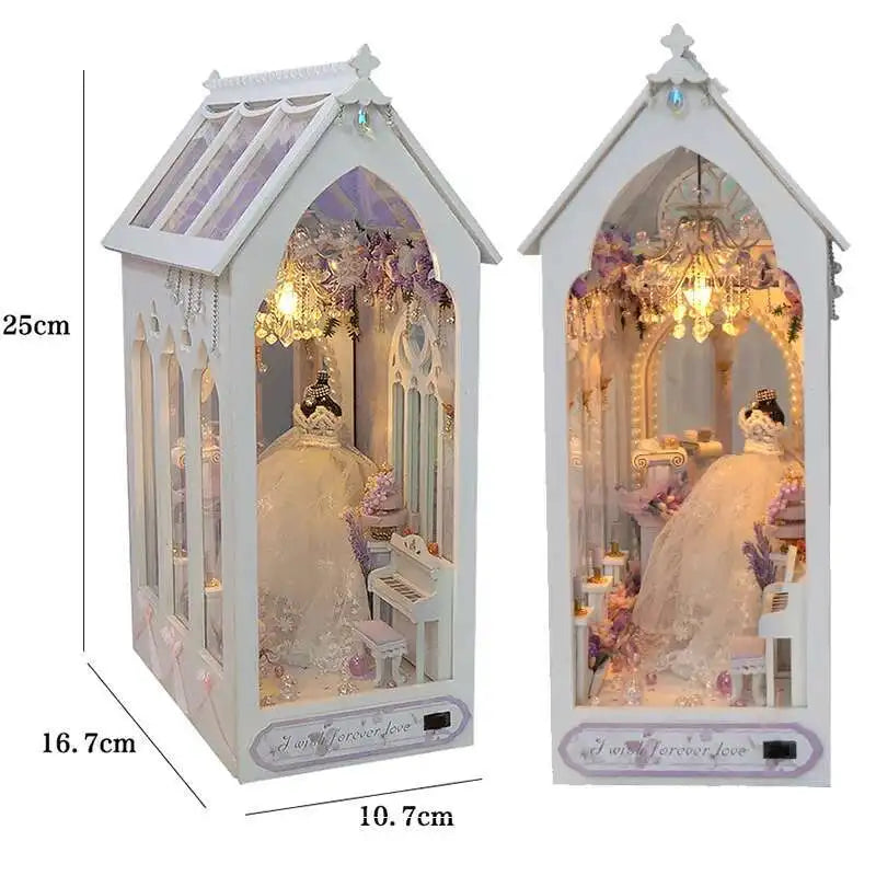 DIY Book Nook Kit Miniature Doll House With LED Light 3D Puzzle Model Building Wooden Bookshelf