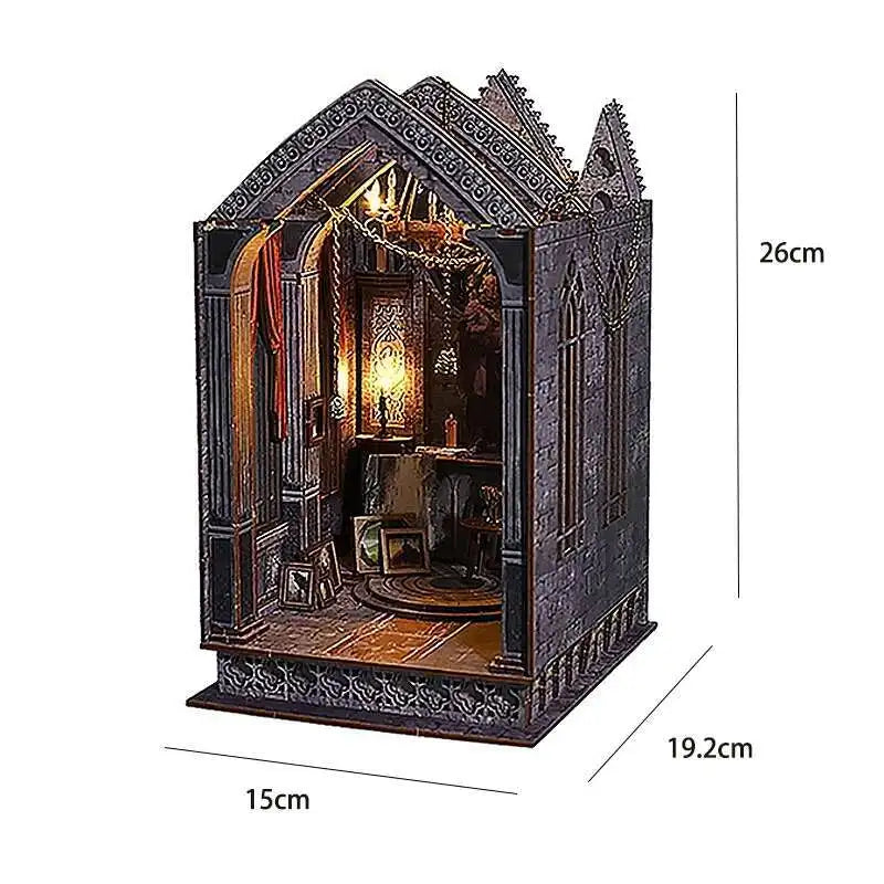 DIY Book Nook Kit Miniature Doll House With LED Light 3D Puzzle Model Building Wooden Bookshelf