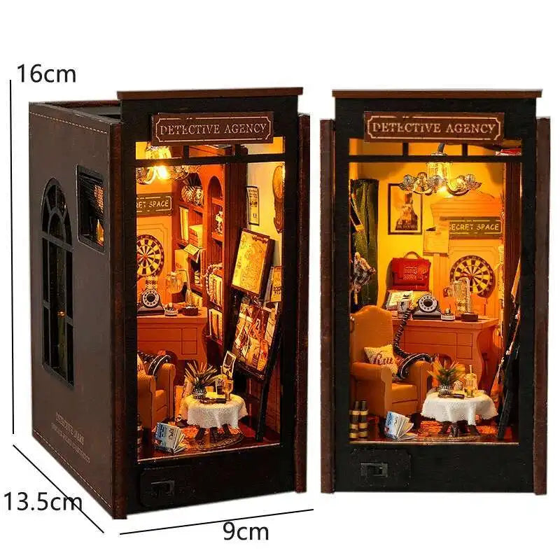 DIY Book Nook Kit Miniature Doll House With LED Light 3D Puzzle Model Building Wooden Bookshelf