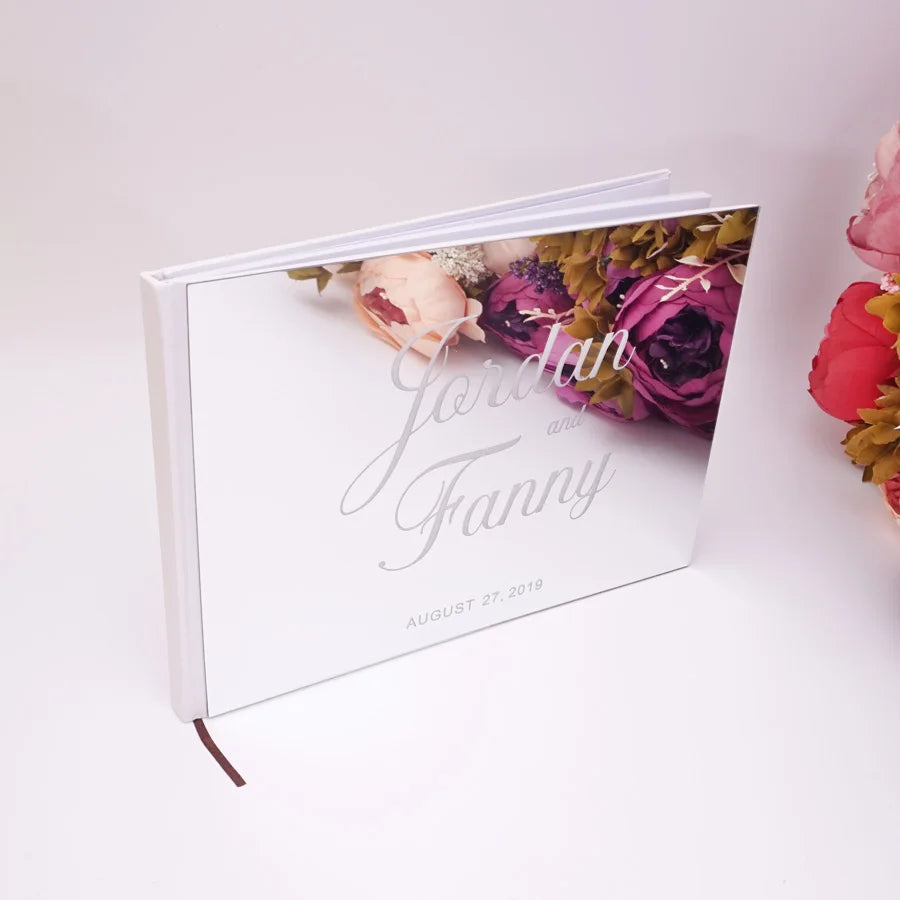 Different Styles Custom Wedding Signature Guest Book Personalized Gold/Silver Mirror Cover Empty White Blank Pages Party Decor
