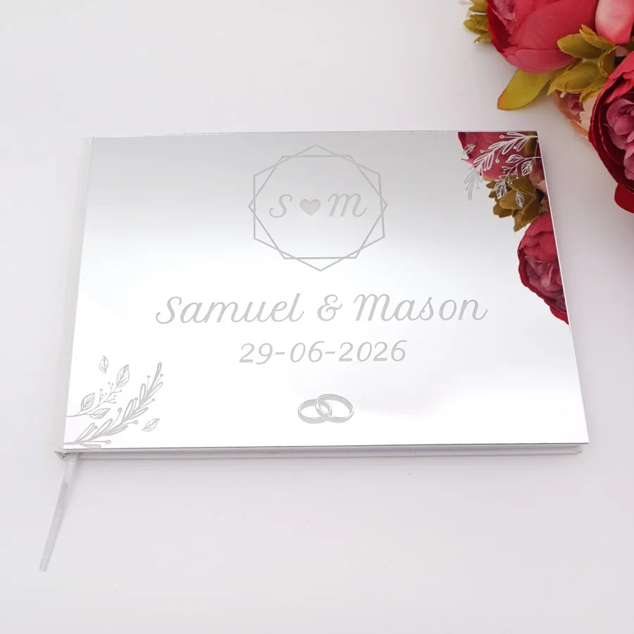 25x18cm Different Styles Personalized Unique Wedding Signature Guest Book Acrylic Mirror Cover Horizontal Book For Party Decor
