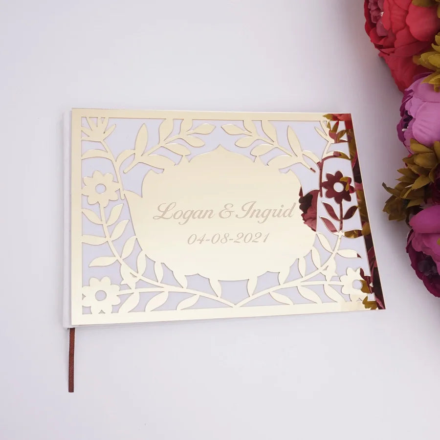25x18cm Different Styles Personalized Unique Wedding Signature Guest Book Acrylic Mirror Cover Horizontal Book For Party Decor