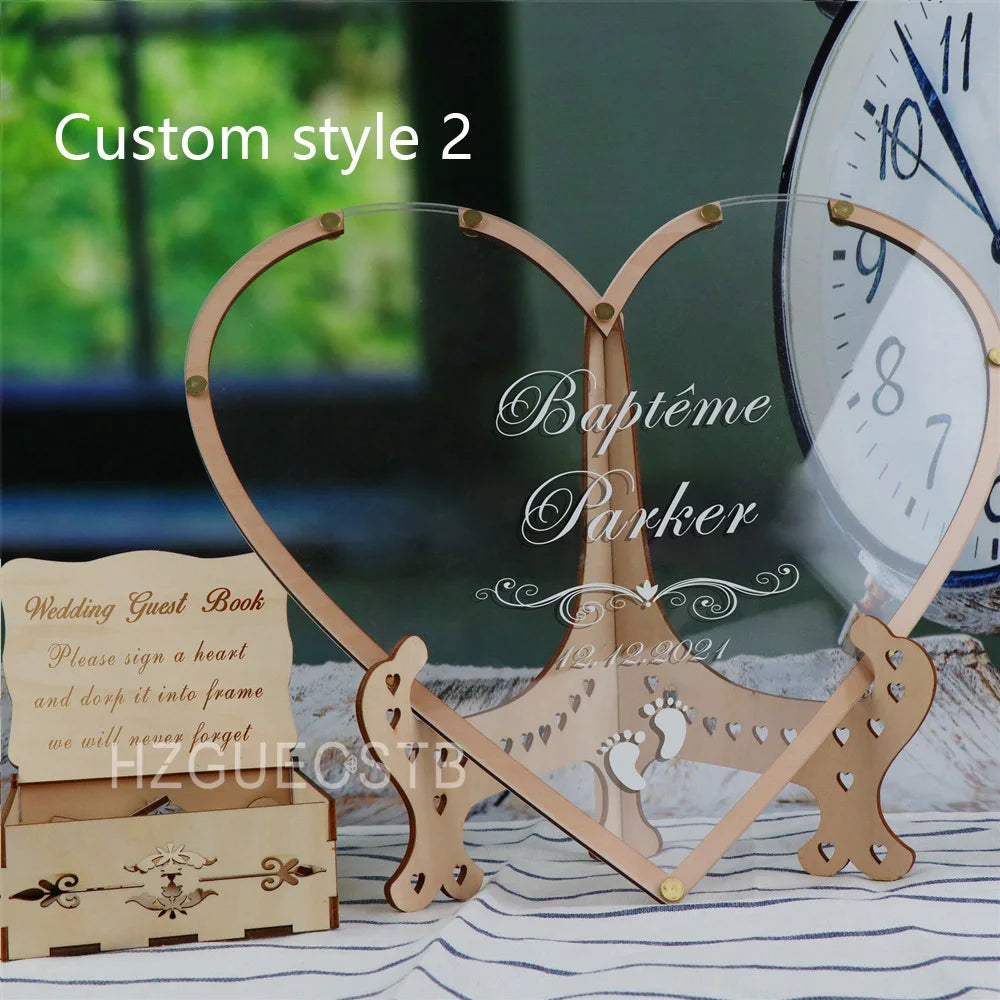 Custom Heart Unique Wedding Guest Book Decoration Memory Personalized Name Drop Box Signature Acrylic Guest Book Alternative