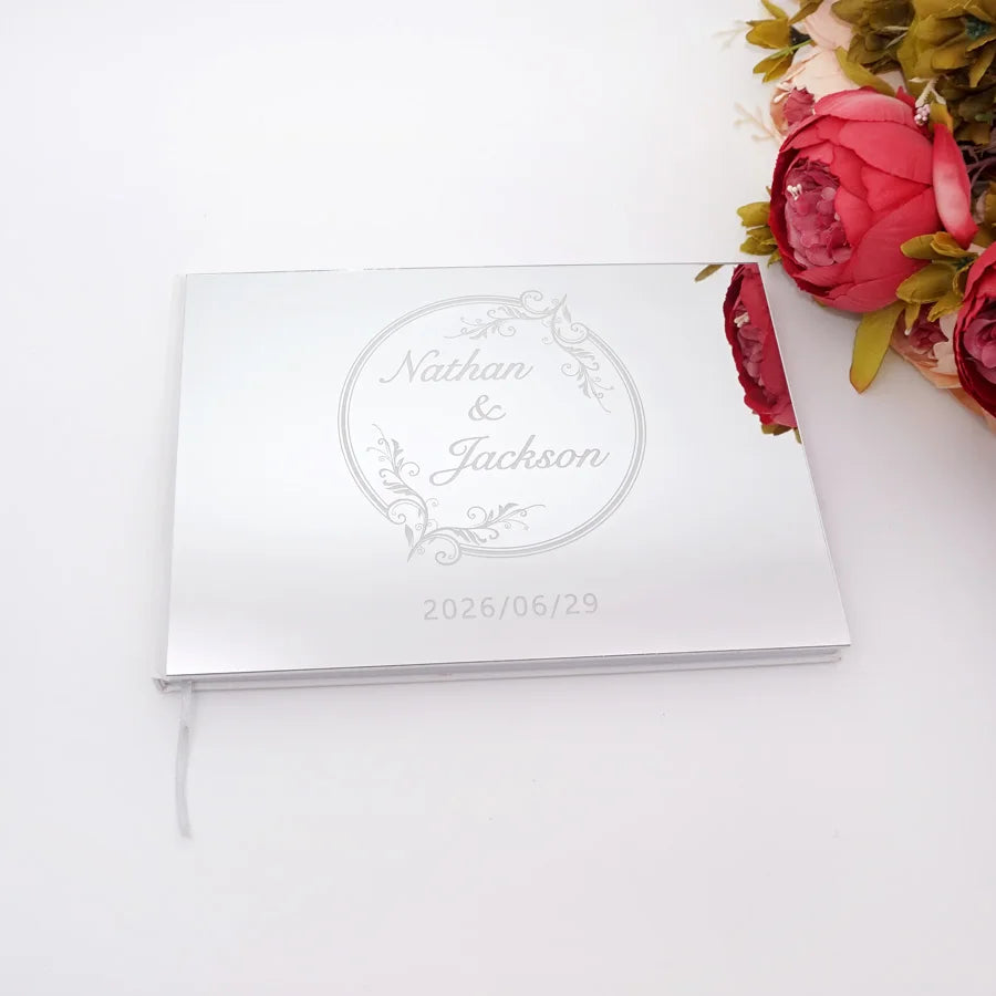 25x18cm Different Styles Personalized Unique Wedding Signature Guest Book Acrylic Mirror Cover Horizontal Book For Party Decor