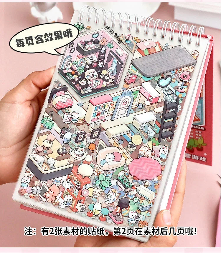 20Pcs 20 in1 Cartoon DIY Landscape Sticker 3D Miniature Collection Book Cabin Scene Stickers Birthday Gift for Kid Child Student