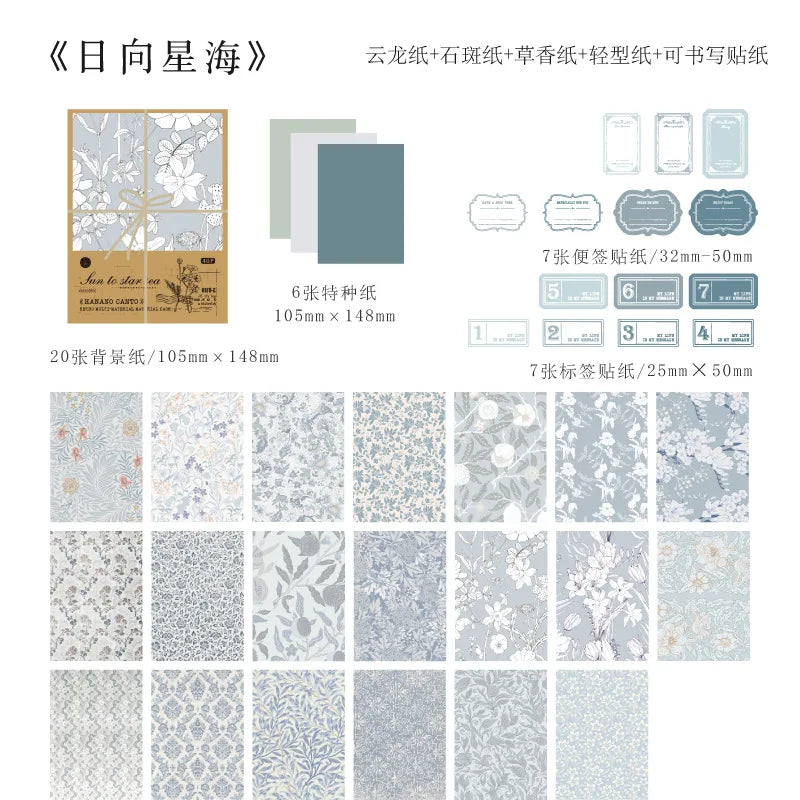 Floral Handmade Paper Mix Material Junk Journal Planner Scrapbooking Vintage Decorative Collage DIY Craft Background Paper