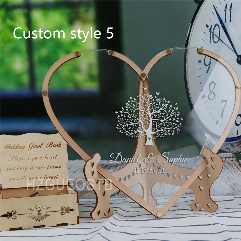 Custom Heart Unique Wedding Guest Book Decoration Memory Personalized Name Drop Box Signature Acrylic Guest Book Alternative