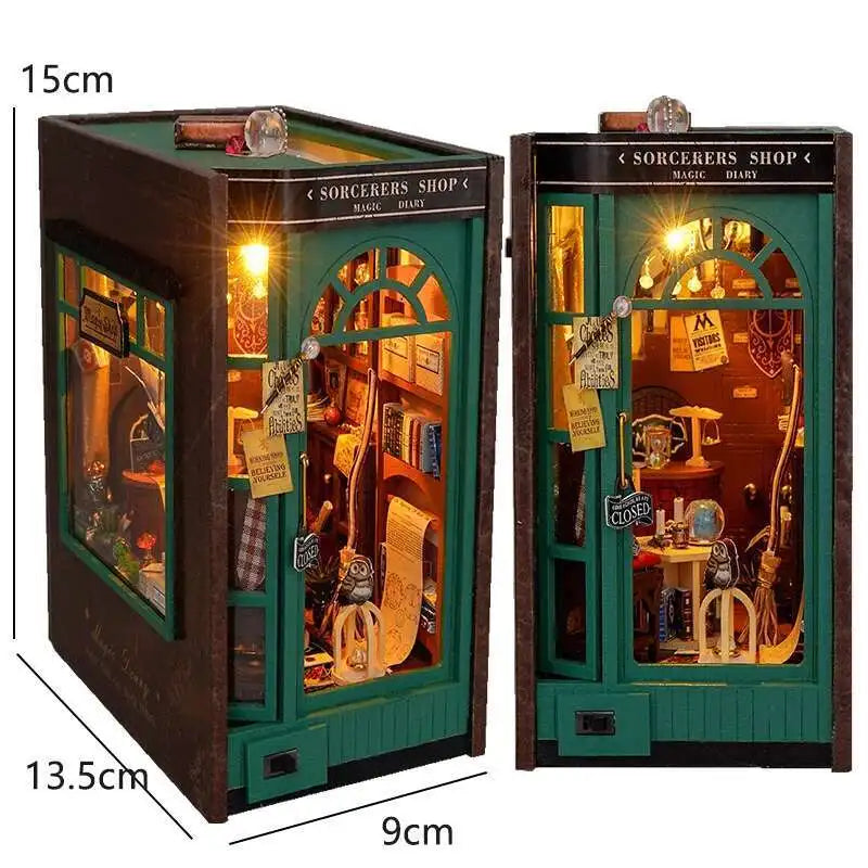 DIY Book Nook Kit Miniature Doll House With LED Light 3D Puzzle Model Building Wooden Bookshelf