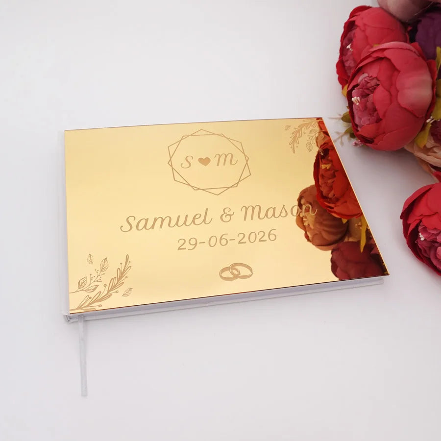 25x18cm Different Styles Personalized Unique Wedding Signature Guest Book Acrylic Mirror Cover Horizontal Book For Party Decor