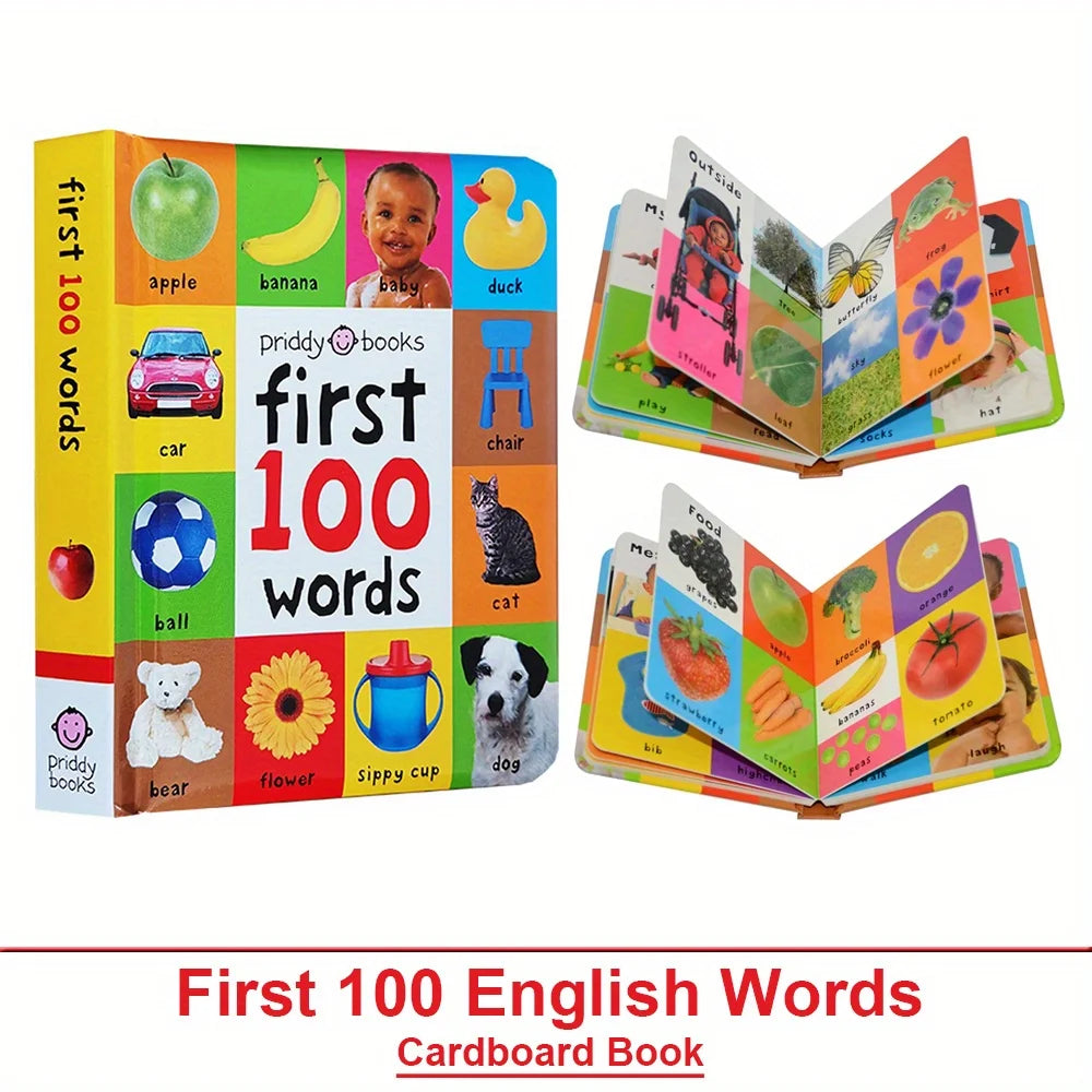 First 100 English Words Cardboard Book Language Learning Aids Vocabulary Building Bedtime Reading Learn to Read for Preschool