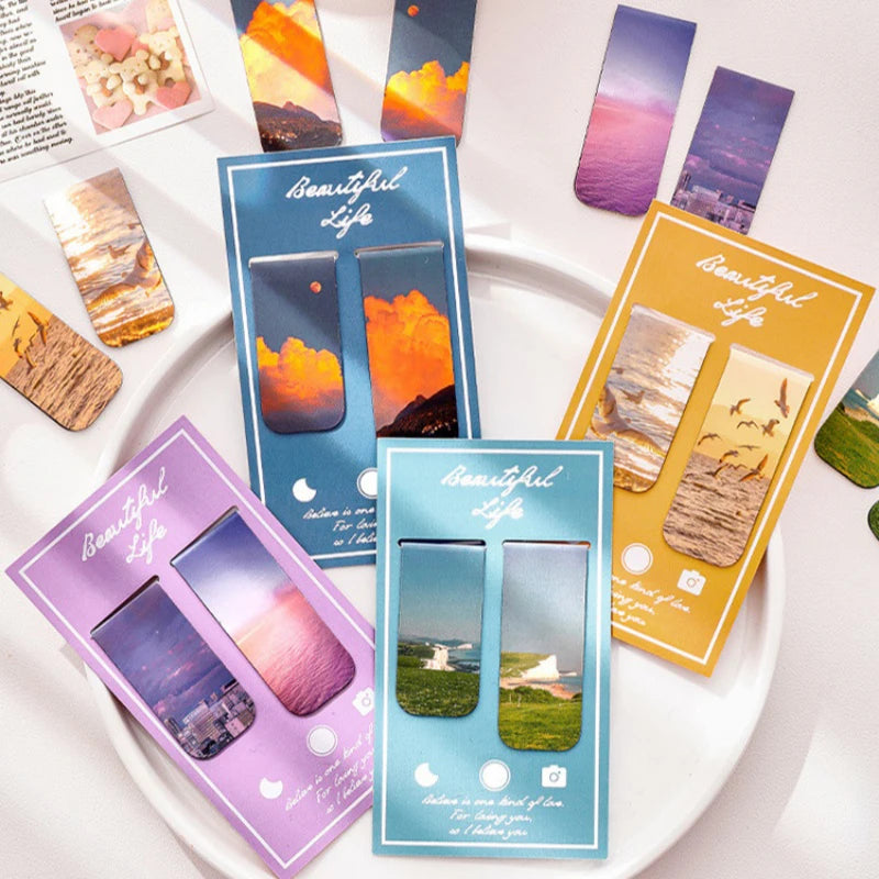 2Pcs/Set Creative Scenic Magnetic Bookmark Student Decorative Book Holder Reading Accessory Student School Home Office Supplies