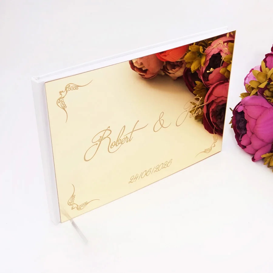 25x18cm Different Styles Personalized Unique Wedding Signature Guest Book Acrylic Mirror Cover Horizontal Book For Party Decor