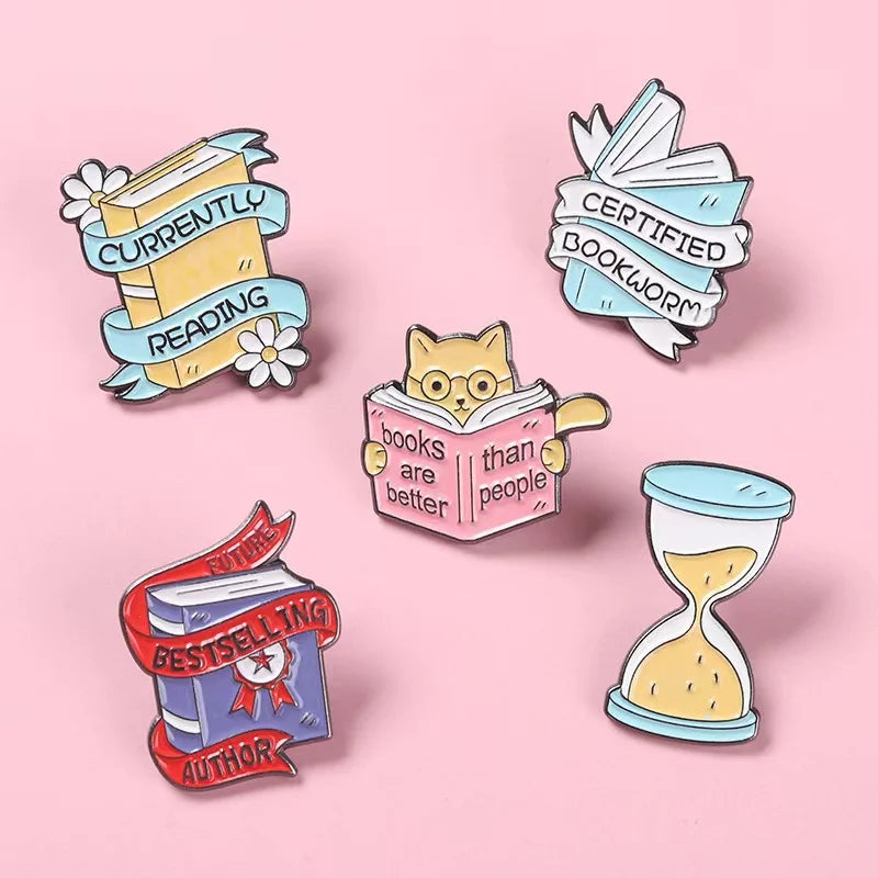 Pin Club | Custom Book Cat Metal Brooch Hourglass Reading Lover Backpack Lapel Enamel Badge Jewelry Gifts Accessories Wholesale