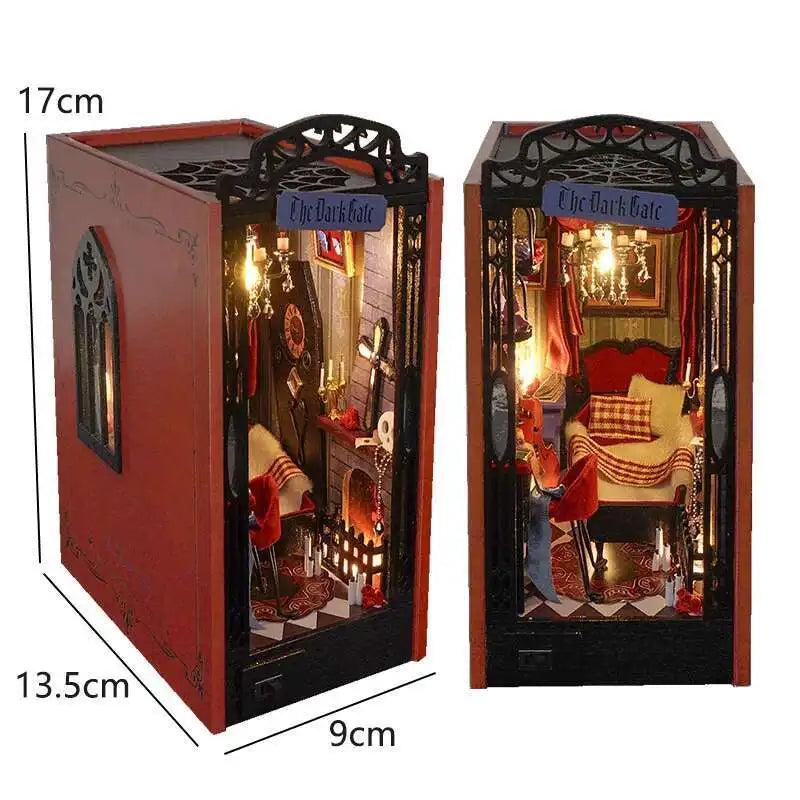 DIY Book Nook Kit Miniature Doll House With LED Light 3D Puzzle Model Building Wooden Bookshelf