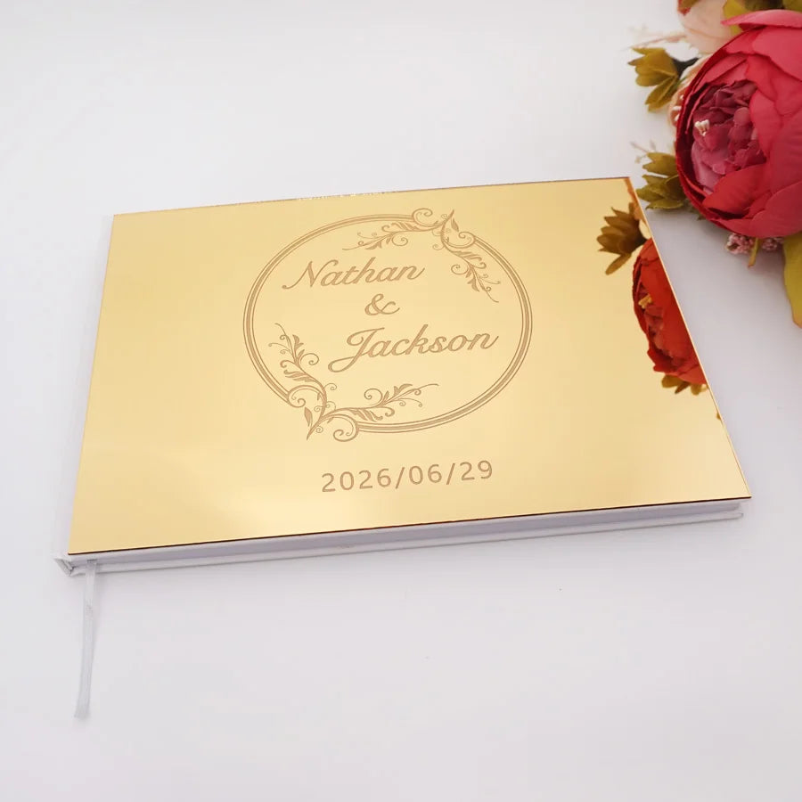 25x18cm Different Styles Personalized Unique Wedding Signature Guest Book Acrylic Mirror Cover Horizontal Book For Party Decor