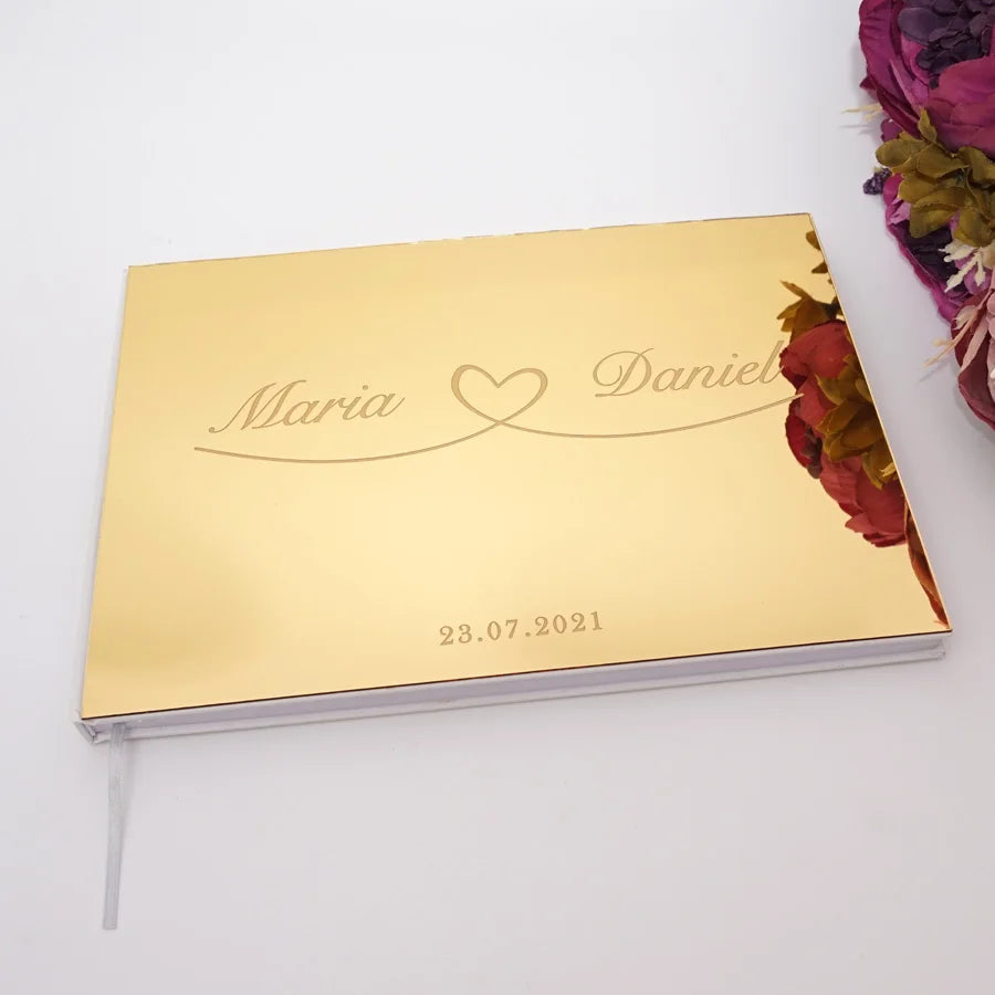 25x18cm Different Styles Personalized Unique Wedding Signature Guest Book Acrylic Mirror Cover Horizontal Book For Party Decor