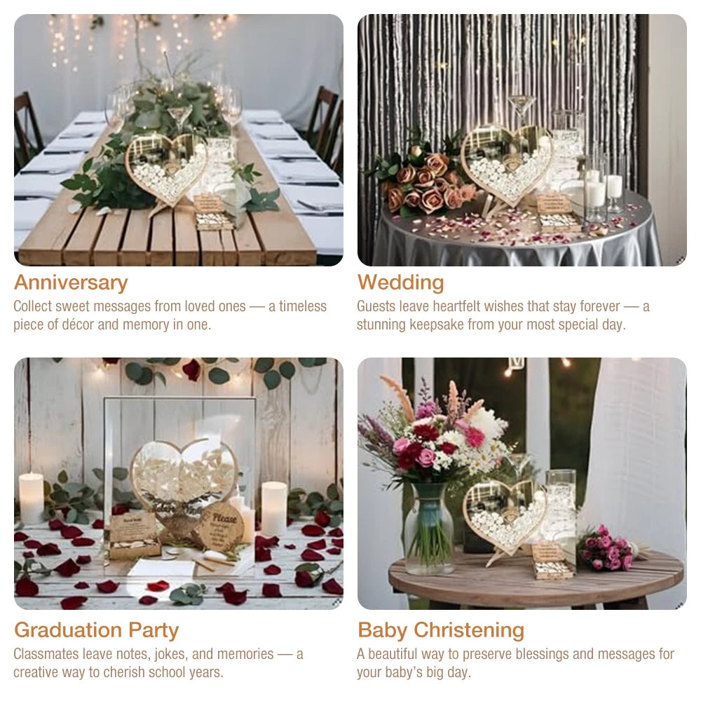 Custom Acrylic Wedding Guest Book Wooden Drop Heart Message Book Sign, Alternative Anniversary Valentine's Day Wedding Deco