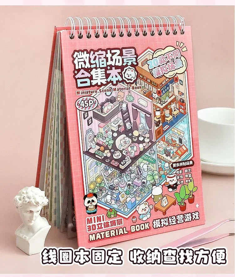 20Pcs 20 in1 Cartoon DIY Landscape Sticker 3D Miniature Collection Book Cabin Scene Stickers Birthday Gift for Kid Child Student