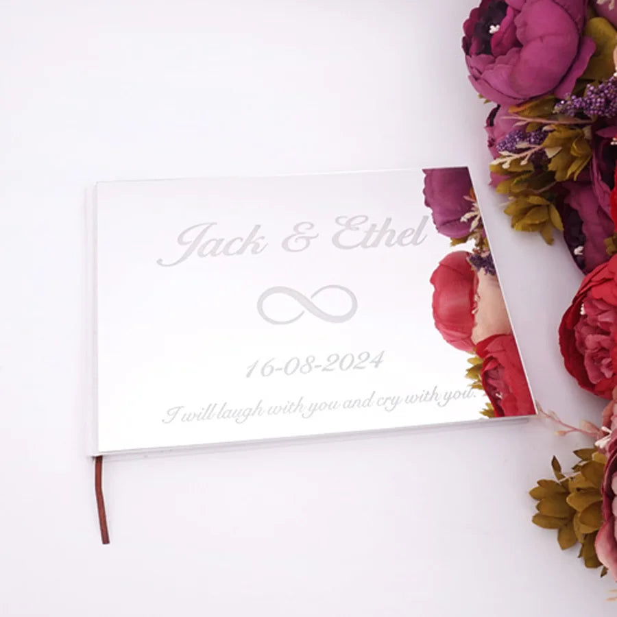 25x18cm Different Styles Personalized Unique Wedding Signature Guest Book Acrylic Mirror Cover Horizontal Book For Party Decor