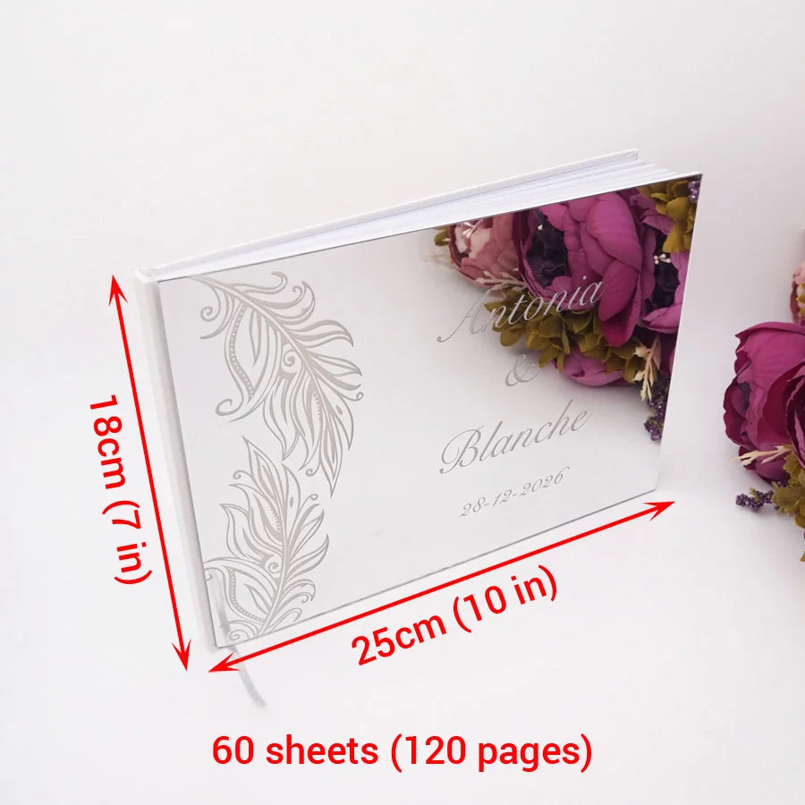 25x18cm Different Styles Personalized Unique Wedding Signature Guest Book Acrylic Mirror Cover Horizontal Book For Party Decor