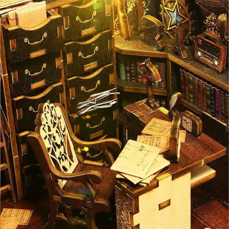 DIY Book Nook Kit Miniature Doll House With LED Light 3D Puzzle Model Building Wooden Bookshelf