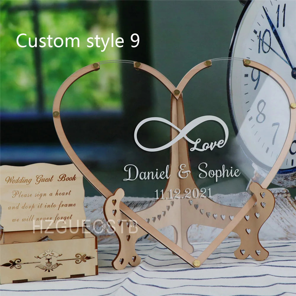Custom Heart Unique Wedding Guest Book Decoration Memory Personalized Name Drop Box Signature Acrylic Guest Book Alternative