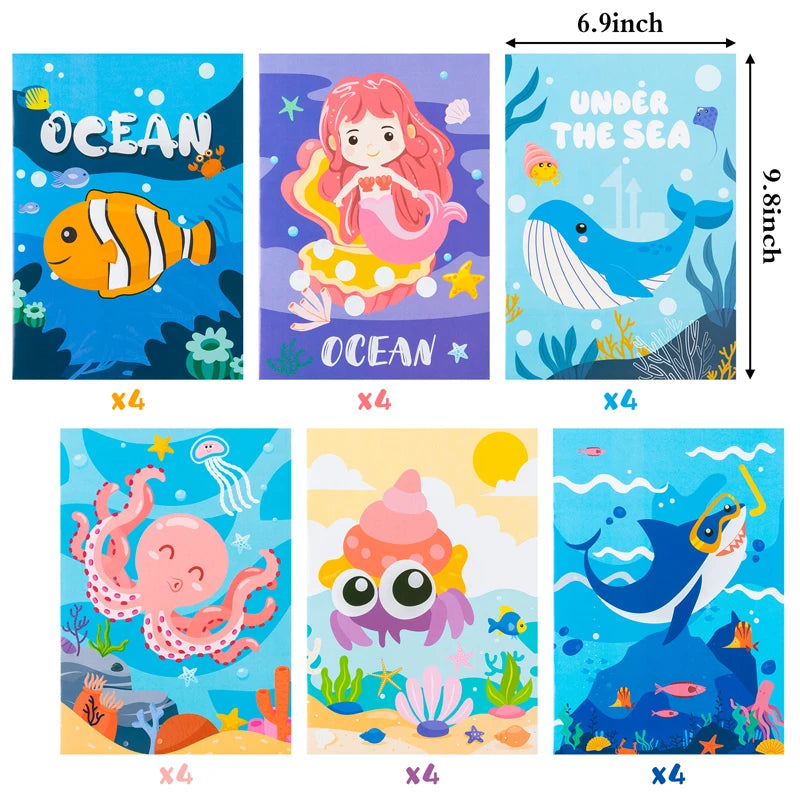 24pcs Coloring Books Colouring Pages Bulk Ocean Colorful Drawing DIY Art Doodle Painting Learning Color Booklet Arts Beginners
