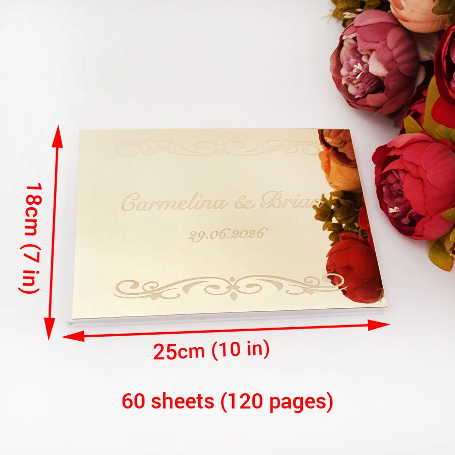 25x18cm Different Styles Personalized Unique Wedding Signature Guest Book Acrylic Mirror Cover Horizontal Book For Party Decor