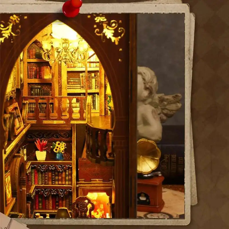 DIY Book Nook Kit Miniature Doll House With LED Light 3D Puzzle Model Building Wooden Bookshelf