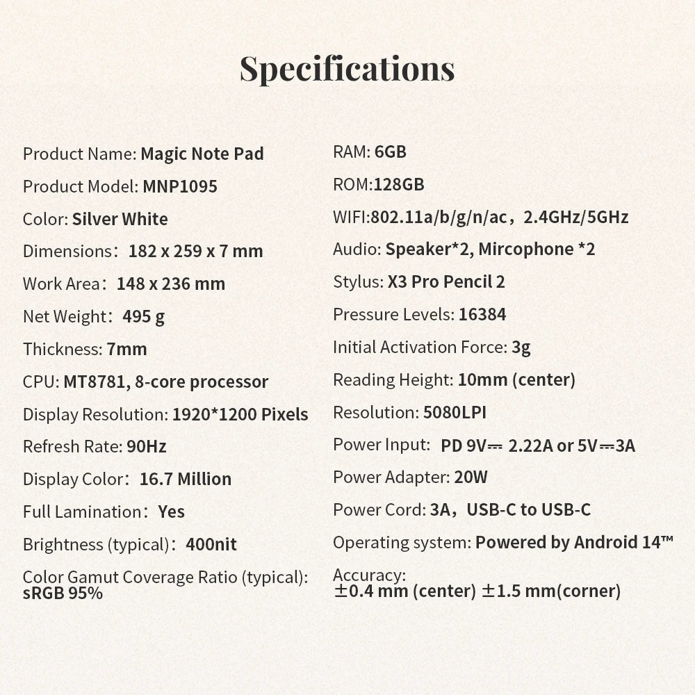 XPPen Magic Note Pad 3-in-1 Color Smart Note Book E-book Reader Android Tablet Ink Paper Light Nature Color 90HZ Refresh Rate